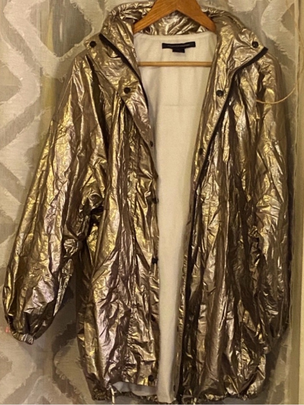 French Connection Metallic Gold Hooded Puffer Jacket Perfect for EDM shows!